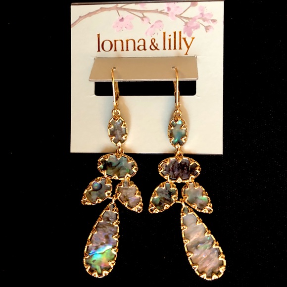 Gold and abalone dangle chandelier statement earrings - Picture 4 of 7